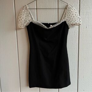Camila Coelho NWT Organza Puff Sleeve Flocked Dot Mini Dress Black M